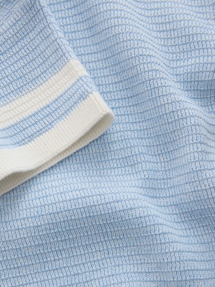 Blue Knitted Button Neck Polo Shirt and Shorts Set (3mths-10yrs)