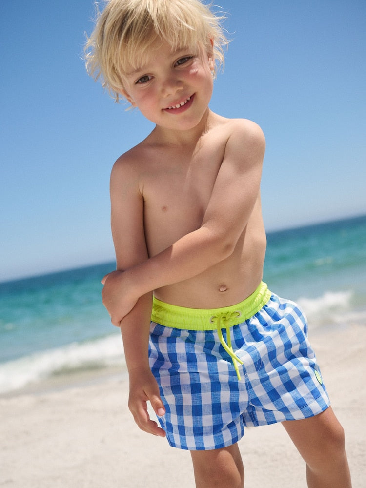 Blue Gingham Printed Swim Shorts (3mths-7yrs)