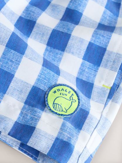 Blue Gingham Printed Swim Shorts (3mths-7yrs)