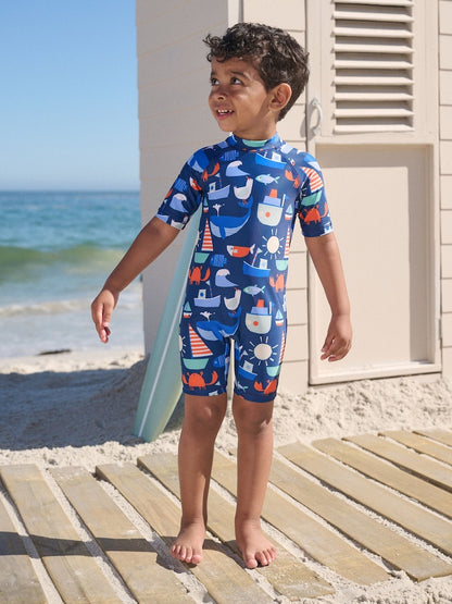 Navy Nautical Sunsafe All-In-One Swimsuit (3mths-7yrs) - Size 3-6 Months (62-68cm) - Navy Nautical Sunsafe All-In-One