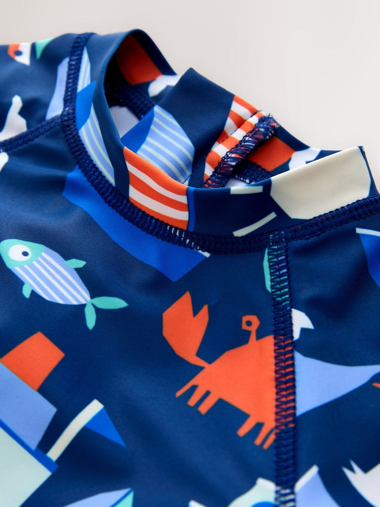 Navy Nautical Sunsafe All-In-One Swimsuit (3mths-7yrs) - Size 3-6 Months (62-68cm)