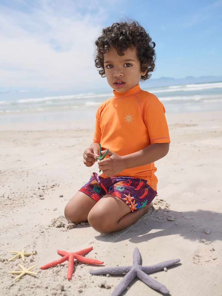 Orange Short Sleeve Sunsafe Rash Vest and Swim Shorts Set (3mths-7yrs) - Size 3-6 Months (62-68cm)