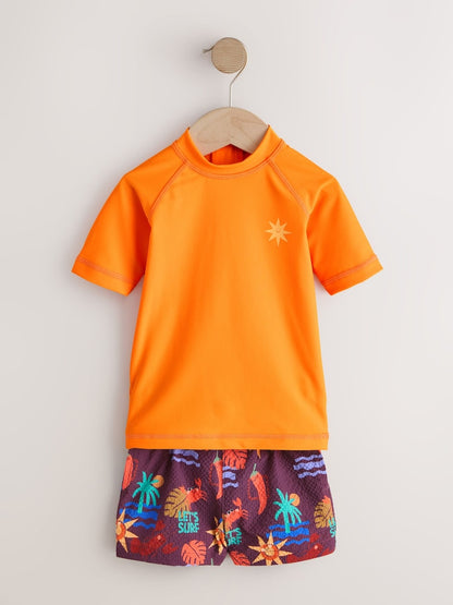 Orange Short Sleeve Sunsafe Rash Vest and Swim Shorts Set (3mths-7yrs) - Size 3-6 Months (62-68cm)