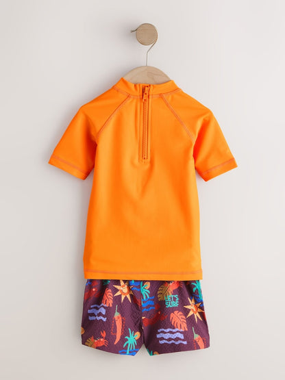 Orange Short Sleeve Sunsafe Rash Vest and Swim Shorts Set (3mths-7yrs) - Size 3-6 Months (62-68cm)