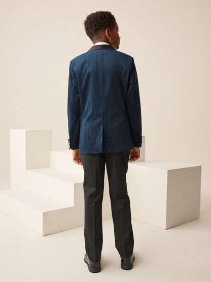 Navy Blue Textured Velvet Blazer (3-16yrs)