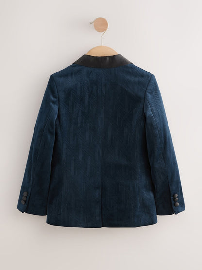 Navy Blue Textured Velvet Blazer (3-16yrs)