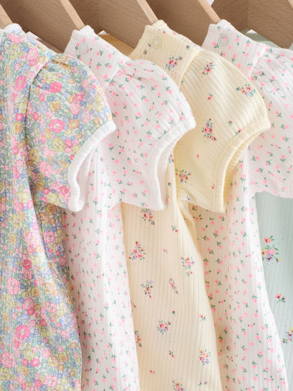 Pink/Yellow Short Sleeve Baby Bodysuits 5 Pack