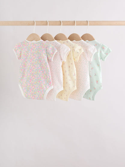 Pink/Yellow Short Sleeve Baby Bodysuits 5 Pack
