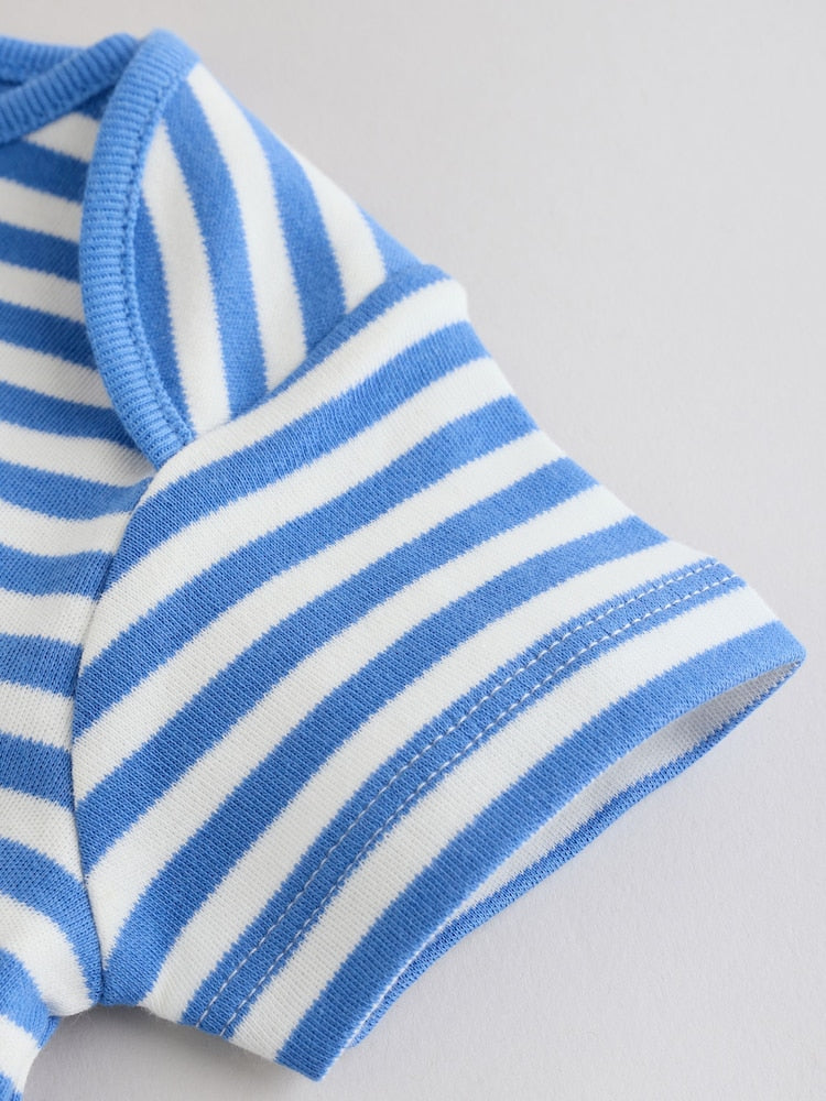 Blue/Ecru Bear Short Sleeve Baby Bodysuits 5 Pack