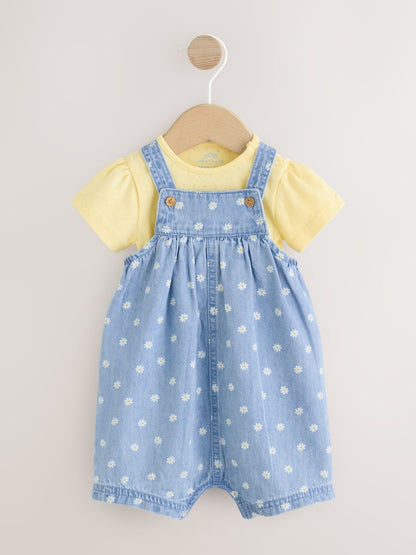 Denim Blue Daisy Dungaree and Bodysuit Baby 2 Piece Set (0mths-3yrs)