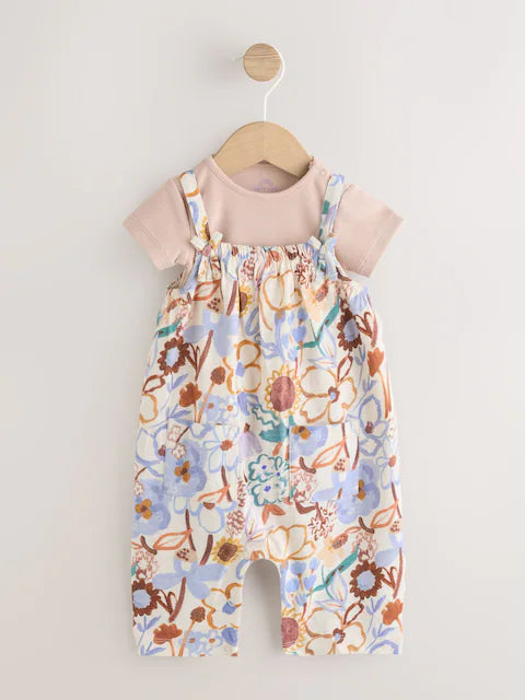 Purple Floral Baby Jersey Dungarees and Bodysuits Set 2 Piece (0mths-3yrs)