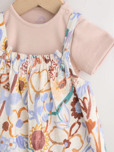Purple Floral Baby Jersey Dungarees and Bodysuits Set 2 Piece (0mths-3yrs)