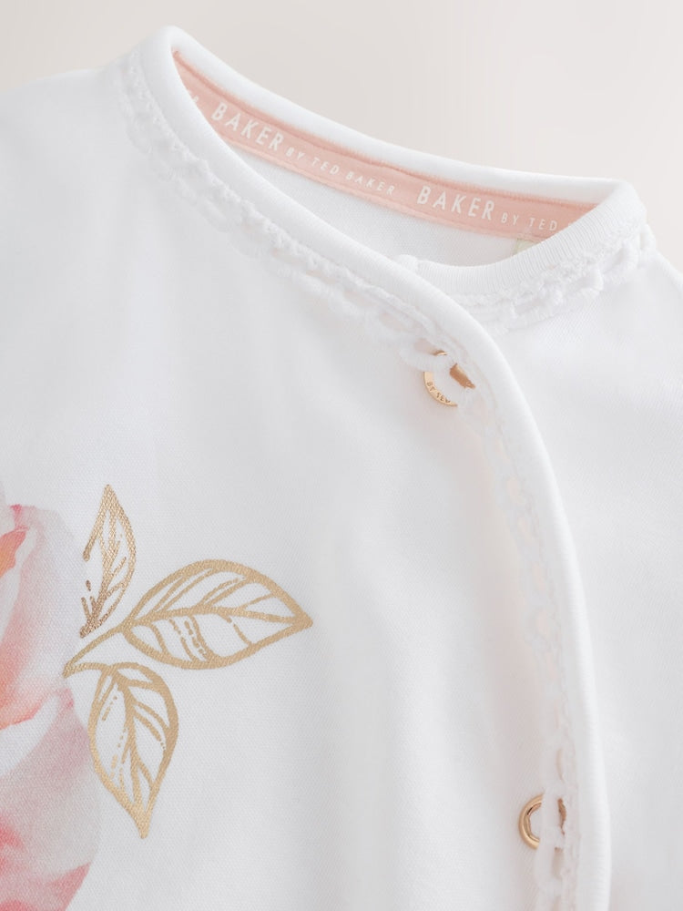 Baker by Ted Baker Flower Placement White Sleepsuit &amp; Hat Set