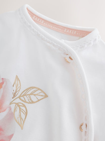 Baker by Ted Baker Flower Placement White Sleepsuit &amp; Hat Set