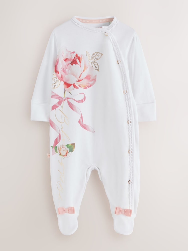 Baker by Ted Baker Flower Placement White Sleepsuit &amp; Hat Set