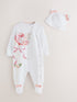 Baker by Ted Baker Flower Placement White Sleepsuit & Hat Set - Flower Placement White / Up To 3 Months (50 - 62cm)
