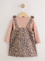 Leopard Print Pinafore Long Sleeve Bodysuit &amp; Tights 3 Piece Set (0mths-2yrs) - Size 50cm (First Size)
