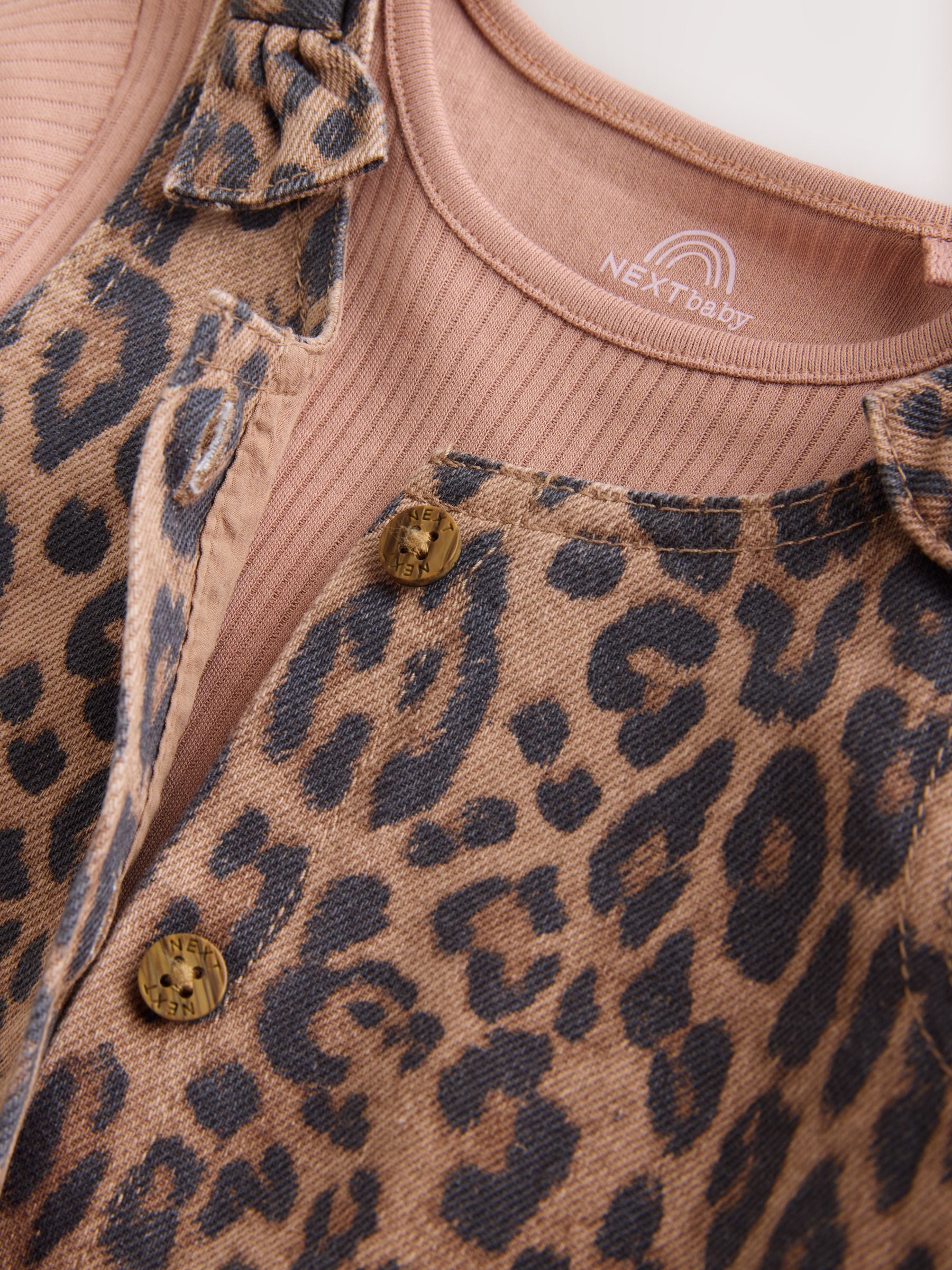 Leopard Print Pinafore Long Sleeve Bodysuit &amp; Tights 3 Piece Set (0mths-2yrs) - Size 50cm (First Size)