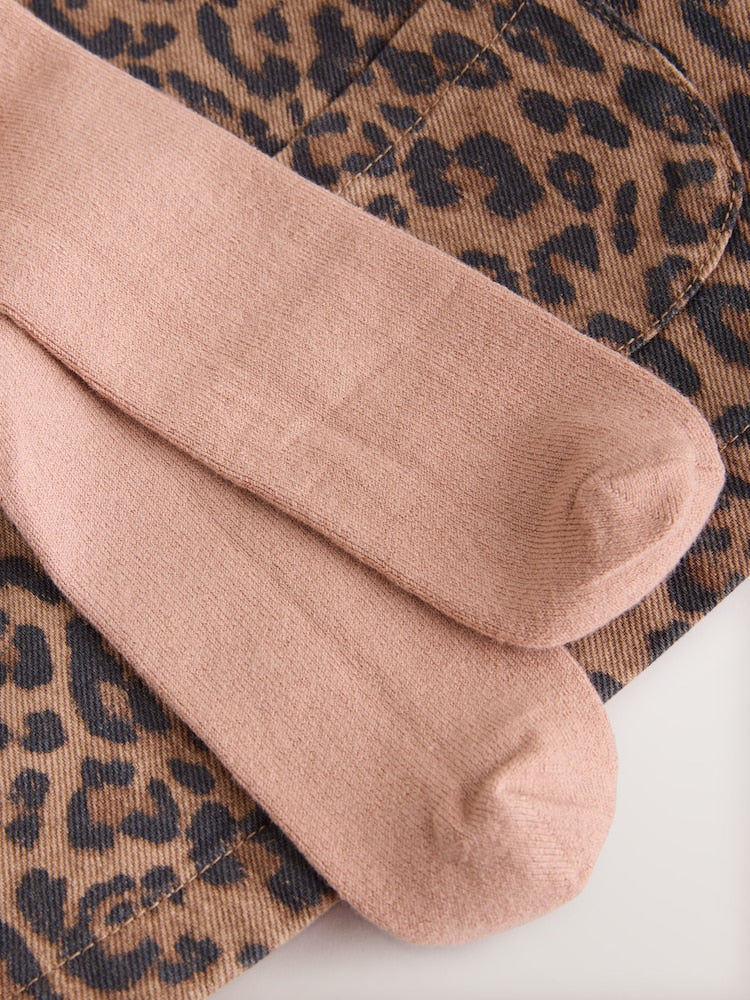 Leopard Print Pinafore Long Sleeve Bodysuit &amp; Tights 3 Piece Set (0mths-2yrs)