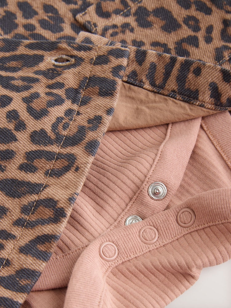 Leopard Print Pinafore Long Sleeve Bodysuit &amp; Tights 3 Piece Set (0mths-2yrs)