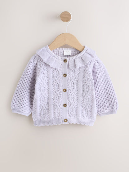 Lilac Purple Frill Collar Knitted Baby Cardigan (0mths-2yrs) - Size 50cm (First Size) - Lilac Purple