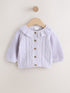 Lilac Purple Frill Collar Knitted Baby Cardigan (0mths-2yrs) - Size 50cm (First Size) - Lilac Purple