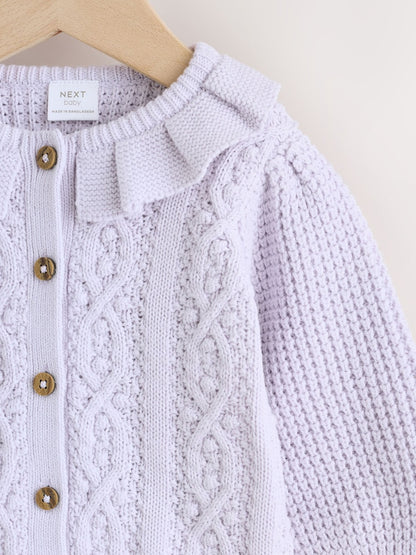Lilac Purple Frill Collar Knitted Baby Cardigan (0mths-2yrs) - Size 50cm (First Size)