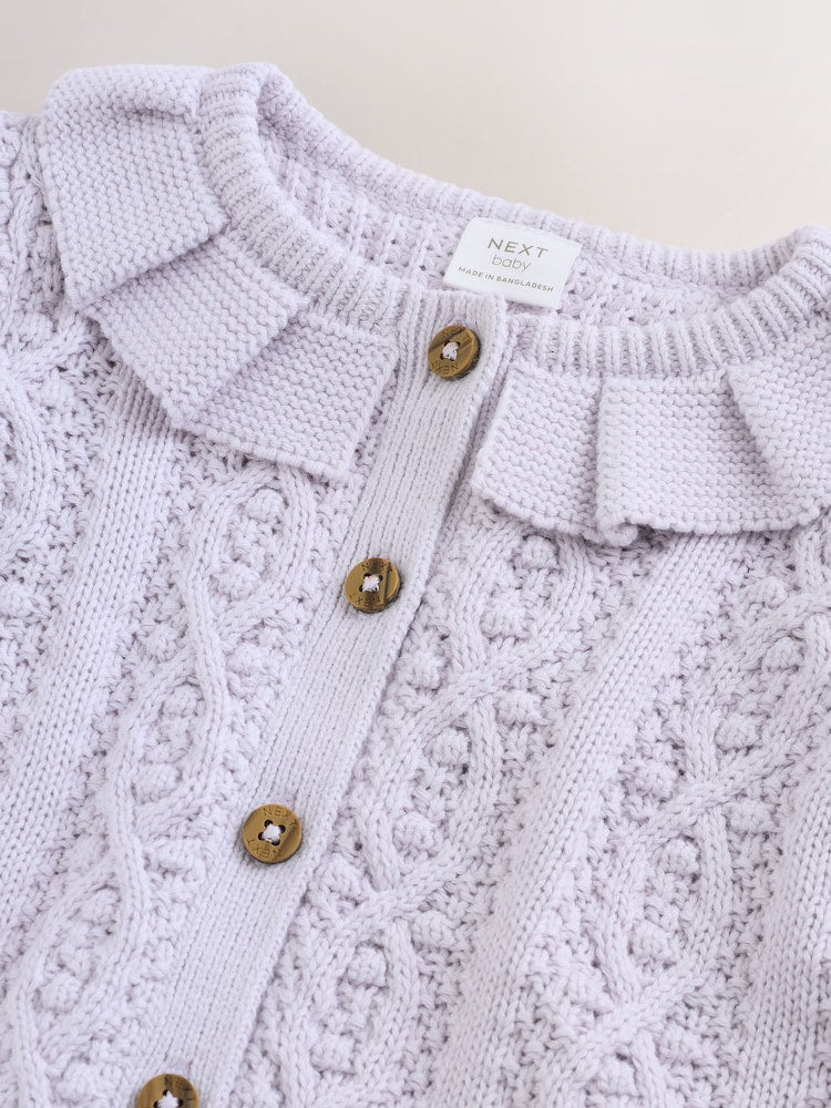 Lilac Purple Frill Collar Knitted Baby Cardigan (0mths-2yrs) - Size 50cm (First Size)