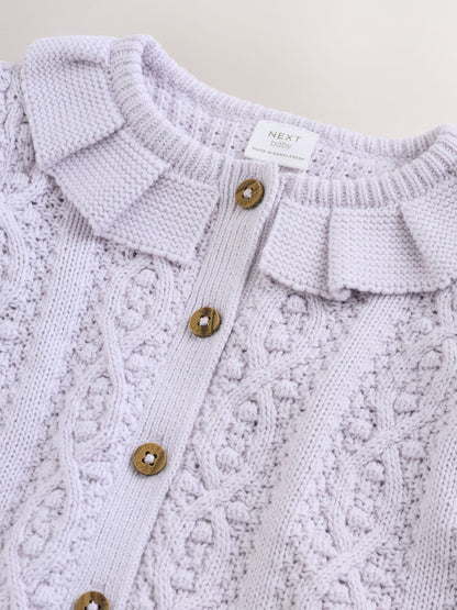 Lilac Purple Frill Collar Knitted Baby Cardigan (0mths-2yrs) - Size 50cm (First Size)