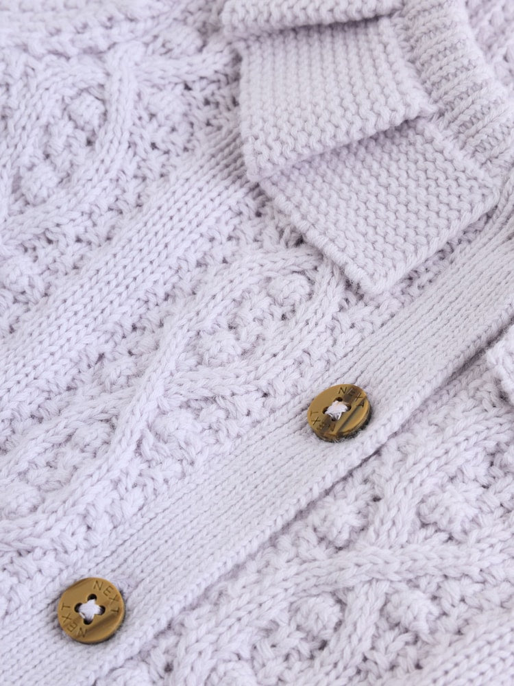 Lilac Purple Frill Collar Knitted Baby Cardigan (0mths-2yrs)