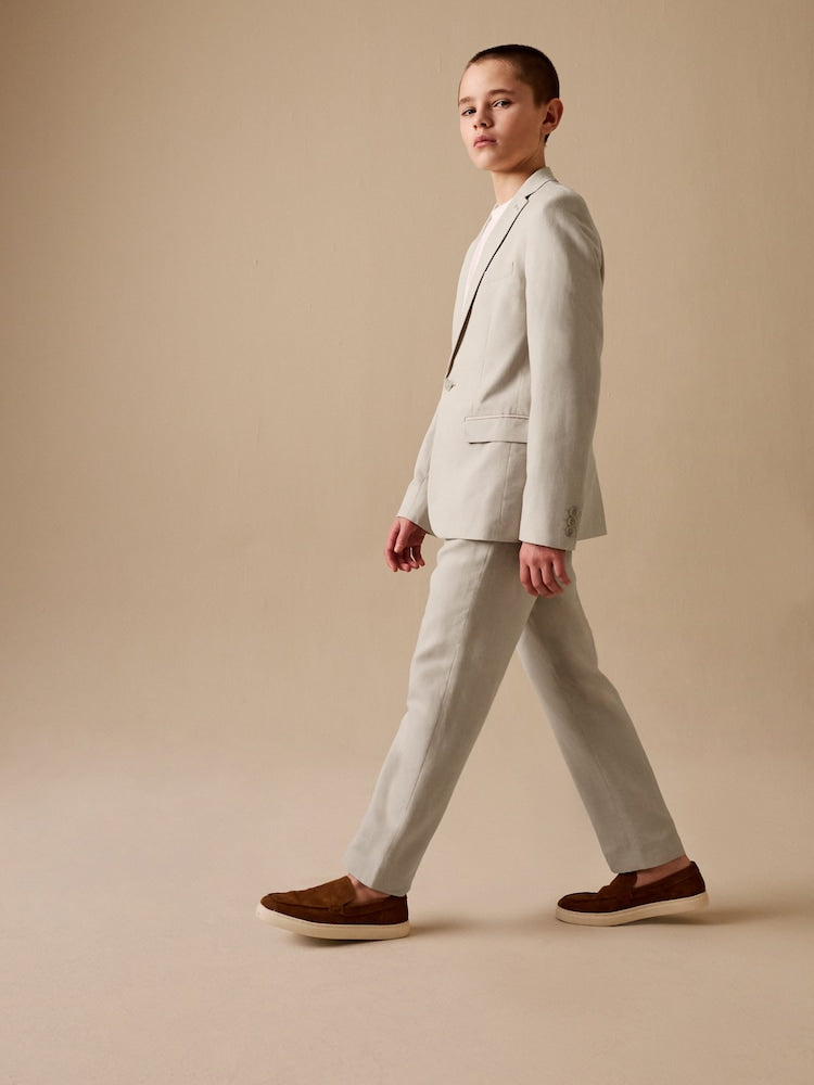 Neutral Beige Linen Blend Suit Jacket (3-16yrs)