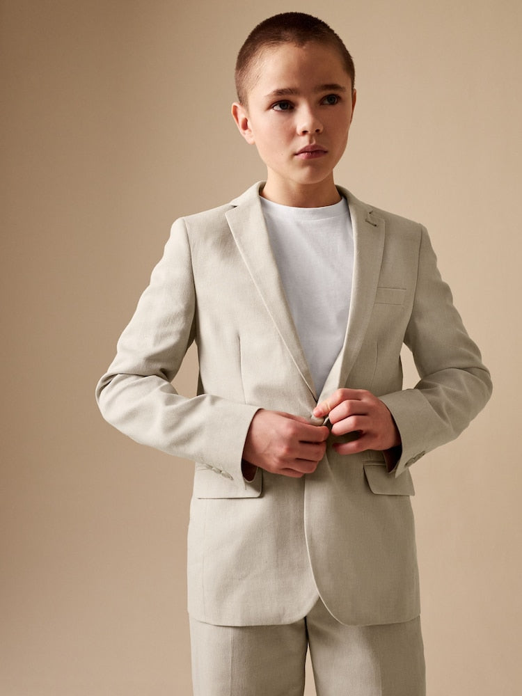 Neutral Beige Linen Blend Suit Jacket (3-16yrs)