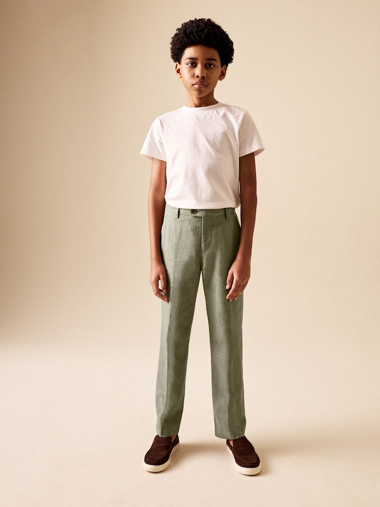 Khaki Green Linen Blend Suit Trousers (3-16yrs) - Khaki Green / 10 Years (140cm)