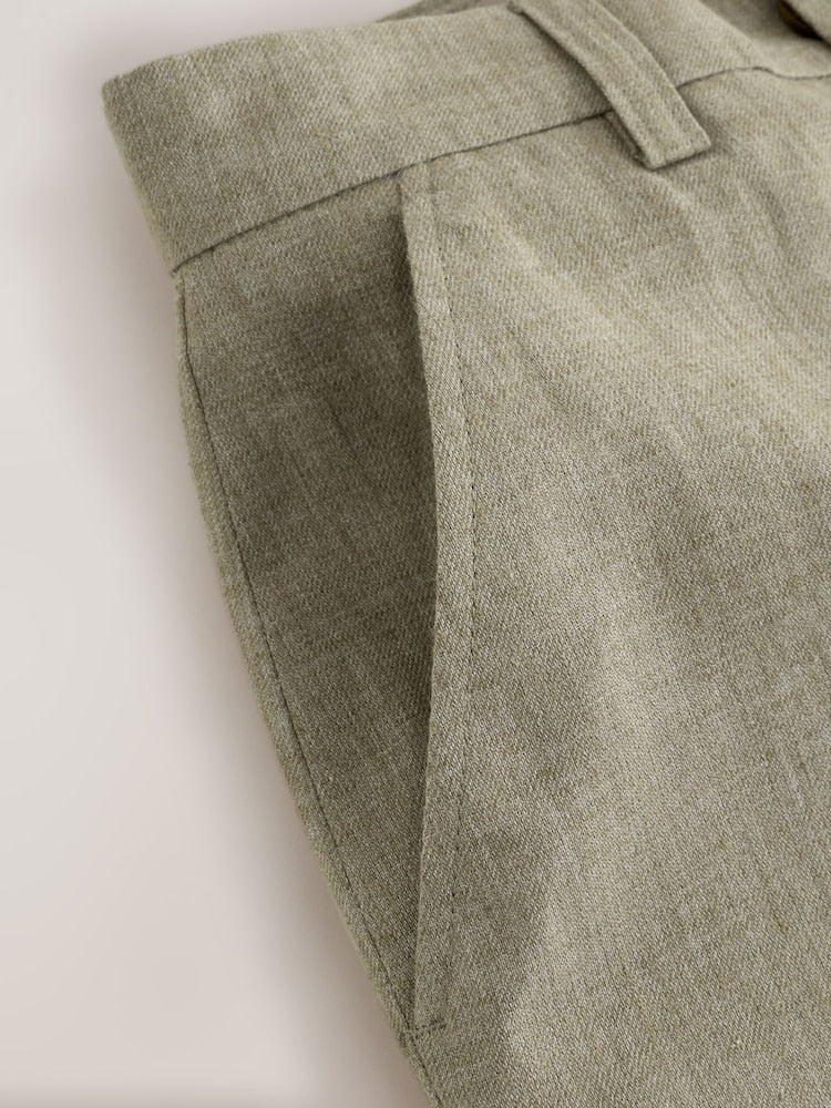 Khaki Green Linen Blend Suit Trousers (3-16yrs)