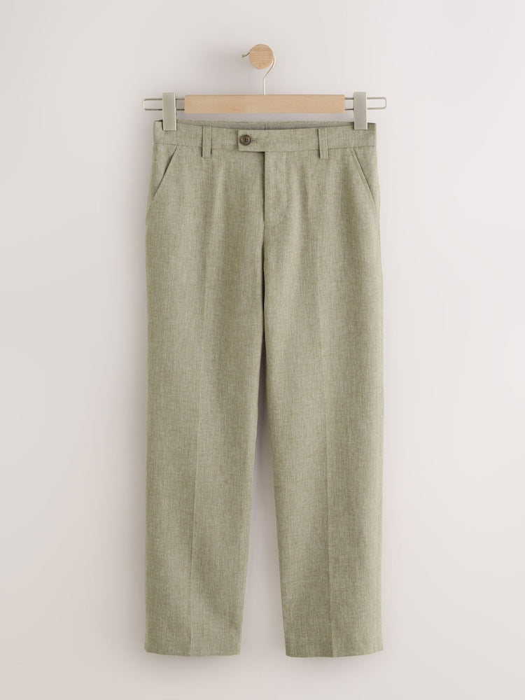 Khaki Green Linen Blend Suit Trousers (3-16yrs)