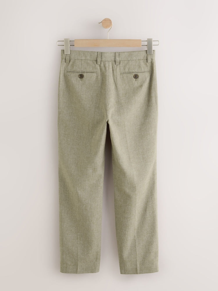 Khaki Green Linen Blend Suit Trousers (3-16yrs)