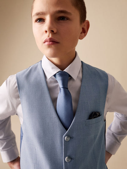 Light Blue Check Waistcoat (3-16yrs)