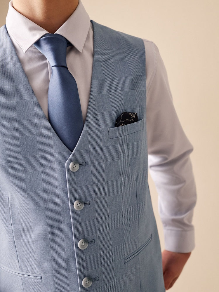 Light Blue Check Waistcoat (3-16yrs)