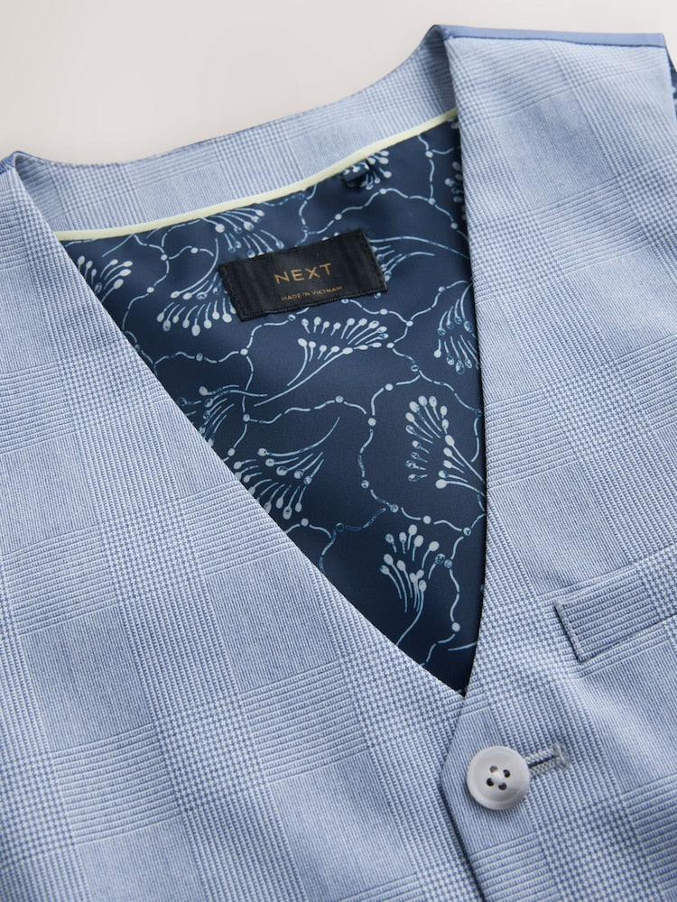 Light Blue Check Waistcoat (3-16yrs)
