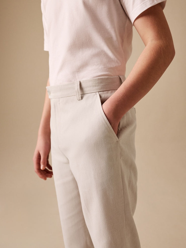 Neutral Beige Linen Blend Suit Trousers (3-16yrs)