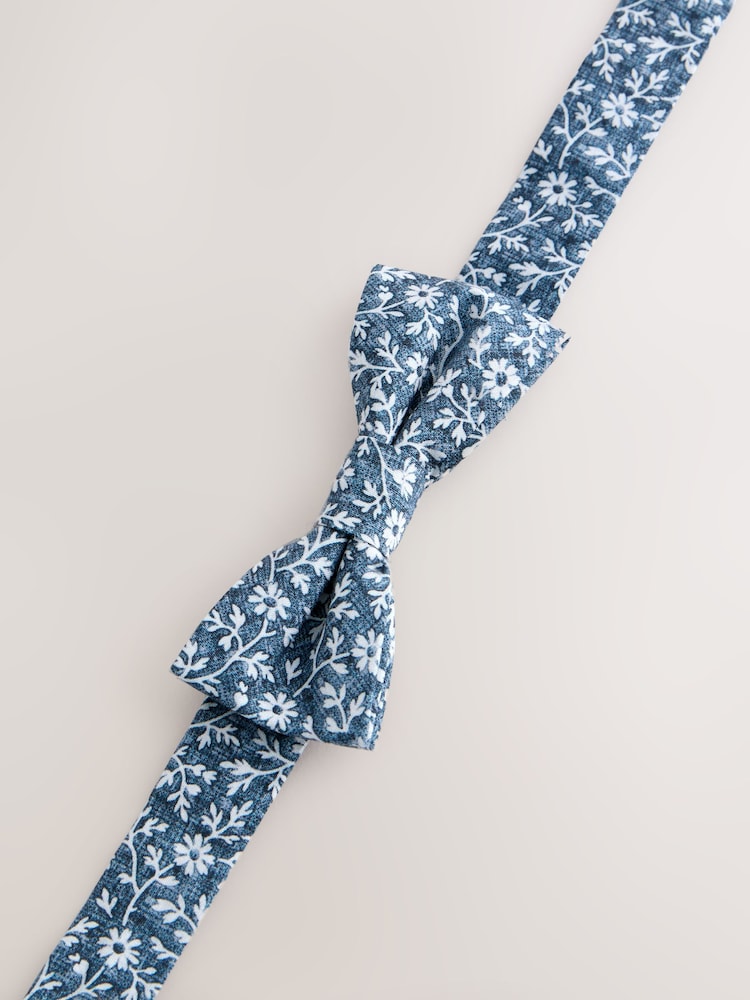 Dark Blue Floral Bow Tie (3-16yrs) - 6 - 9 Years (116 - 134cm)