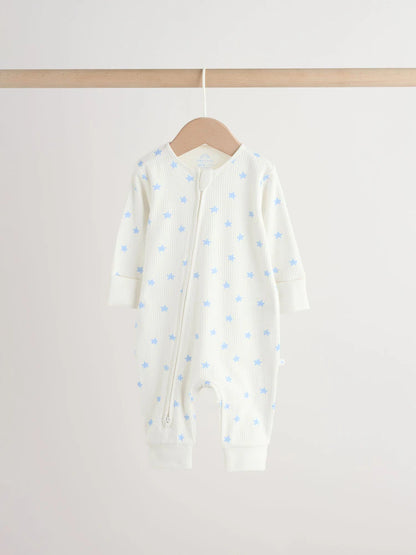 Blue/Green Star Way Zip Baby Sleepsuits 3 Pack (0mths-3yrs)