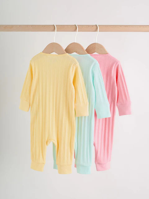 Pink/Yellow Baby Sleepsuits 3 Pack (0mths-3yrs)