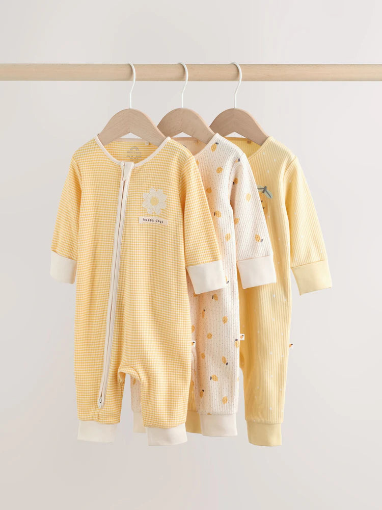 Lemon Yellow Baby Sleepsuits 3 Pack (0mths-3yrs)