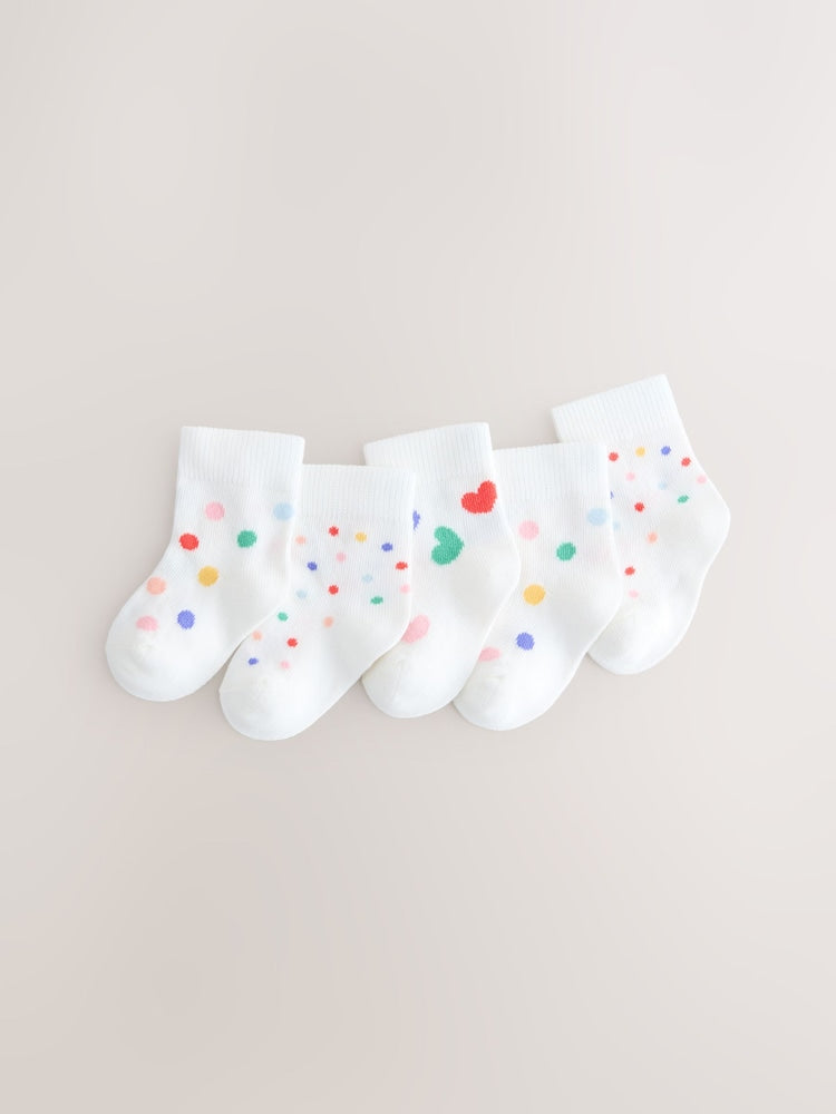 White/Blue/Red Baby Socks 5 Pack - Size 50cm (First Size) - White/Blue/Red