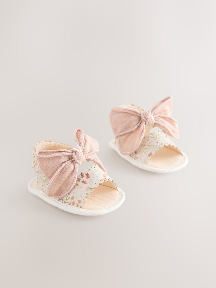 Pink Baby Bow Floral Sandals (0-24mths) - Size Up To 3 Months (50 - 62cm)
