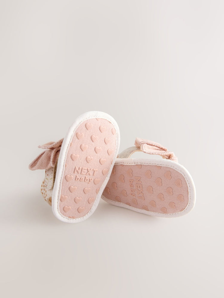 Pink Baby Bow Floral Sandals (0-24mths) - Size Up To 3 Months (50 - 62cm)