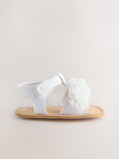 White Corsage Flower Baby Sandals (0-24mths)