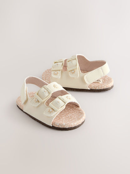 Neutral Floral Touch and Fasten Baby Sandals (0-24mths) - Size Up To 3 Months (50 - 62cm) - Neutral Floral