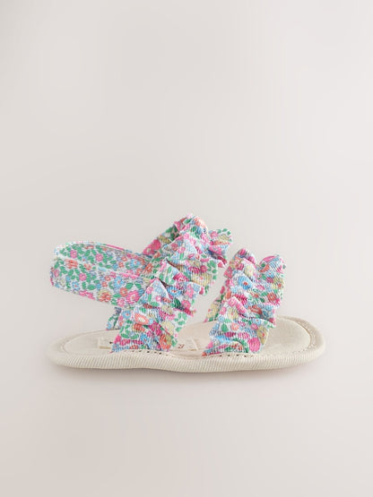 Pink Floral Baby Ruffle Sandals (0-24mths) - Size Up To 3 Months (50 - 62cm)